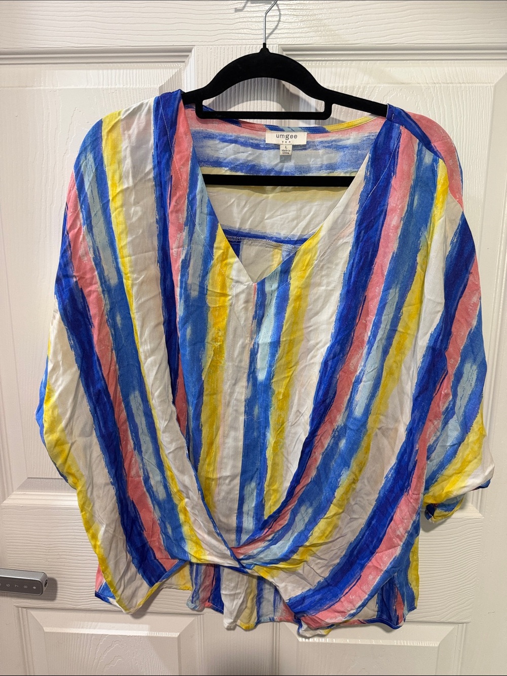 Umgee Multicolor Striped V-Neck Tunic - Blue, Yellow & Pink